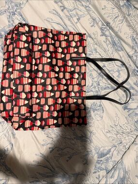 kate spade Black Tote with Pink and Red cupcakes Print